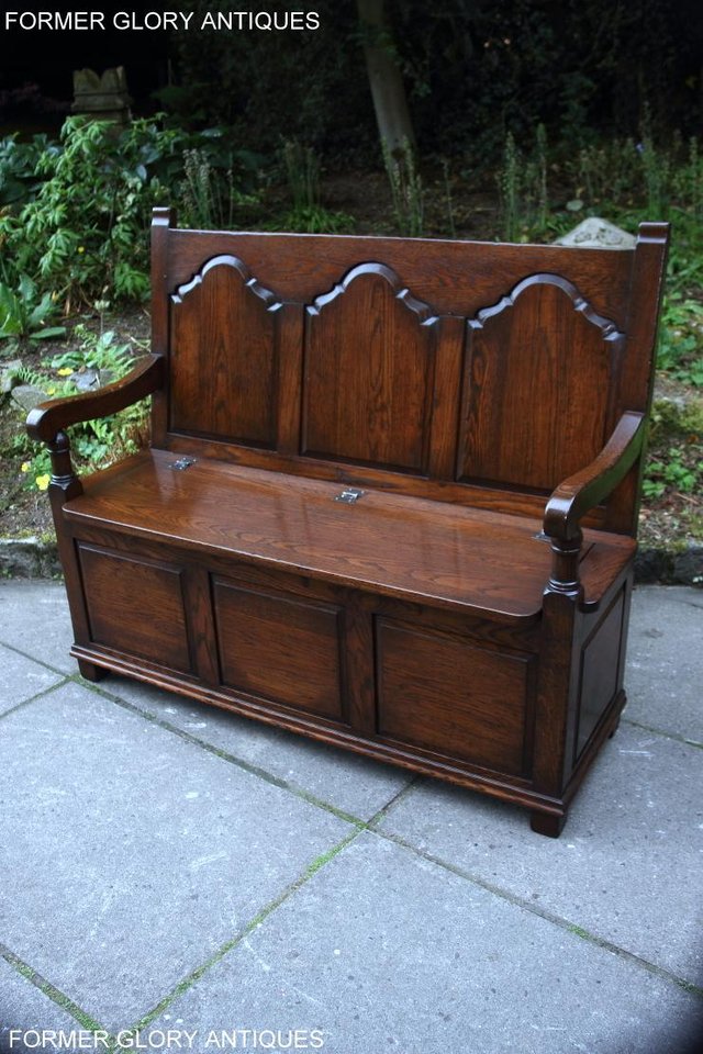 Image 61 of TITCHMARSH & GOODWIN STYLE OAK MONKS BENCH HALL SEAT SETTLE