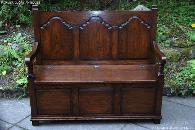 Image 64 of TITCHMARSH & GOODWIN STYLE OAK MONKS BENCH HALL SEAT SETTLE
