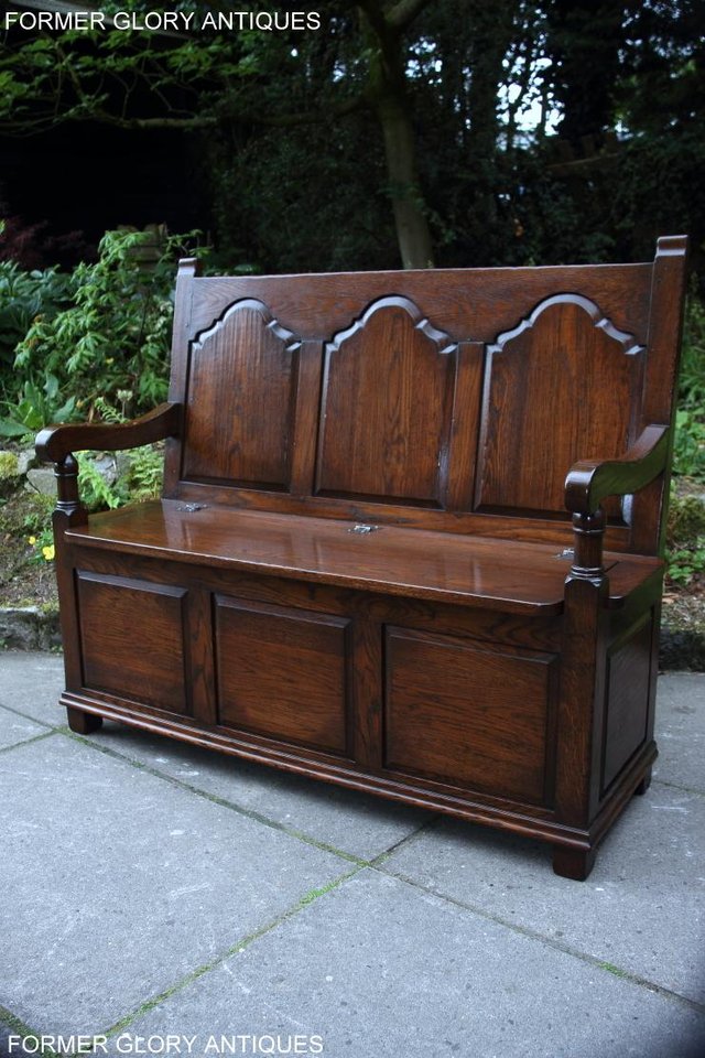 Image 73 of TITCHMARSH & GOODWIN STYLE OAK MONKS BENCH HALL SEAT SETTLE