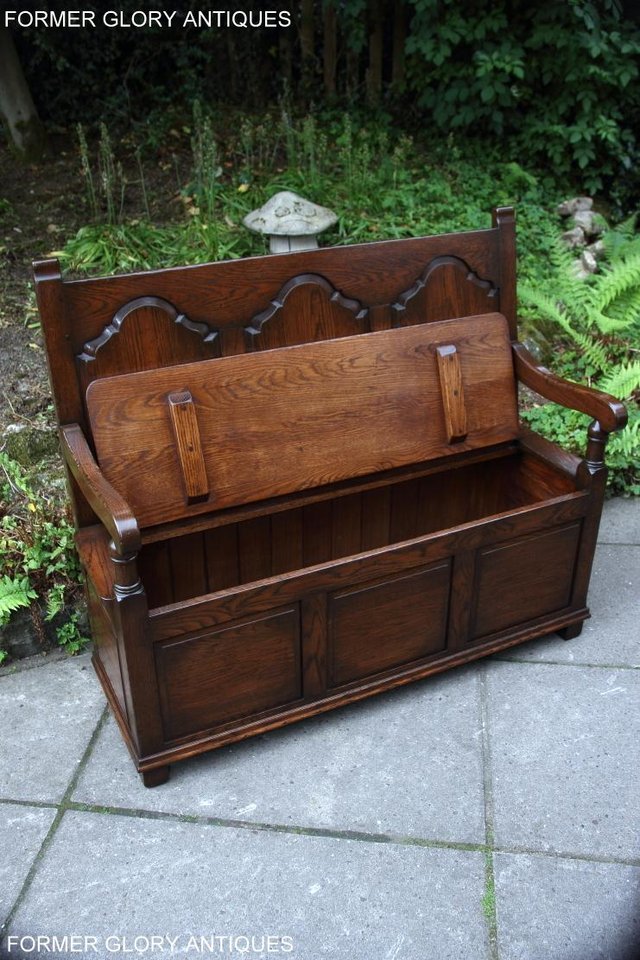 Image 75 of TITCHMARSH & GOODWIN STYLE OAK MONKS BENCH HALL SEAT SETTLE