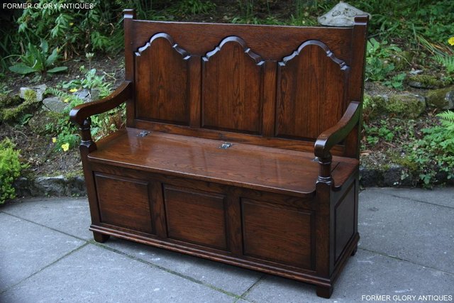 Image 80 of TITCHMARSH & GOODWIN STYLE OAK MONKS BENCH HALL SEAT SETTLE