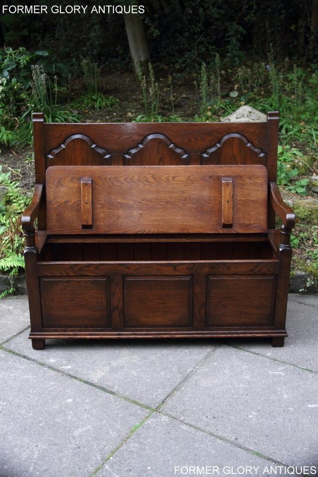 Image 87 of TITCHMARSH & GOODWIN STYLE OAK MONKS BENCH HALL SEAT SETTLE