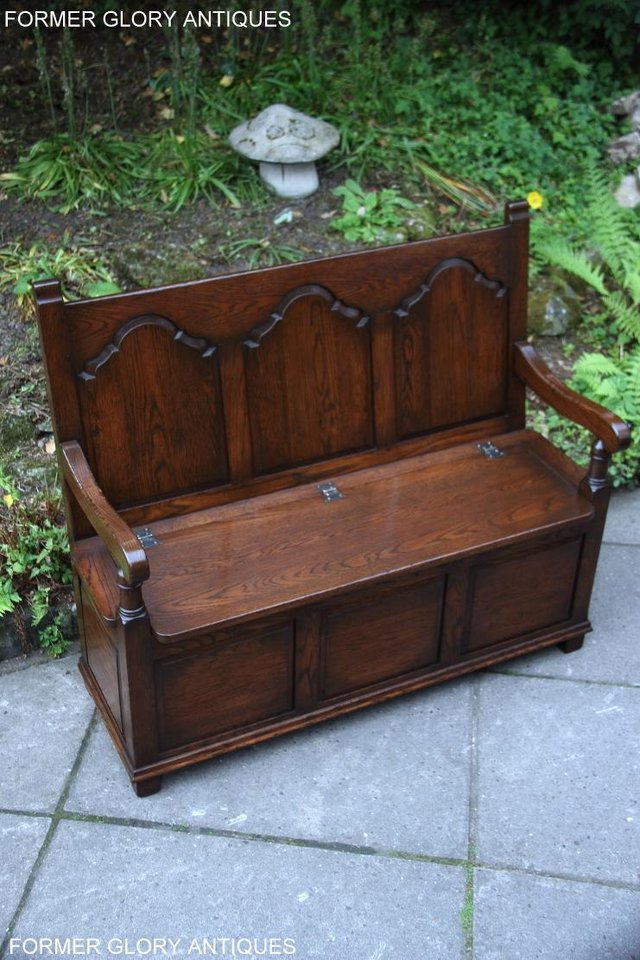 Image 95 of TITCHMARSH & GOODWIN STYLE OAK MONKS BENCH HALL SEAT SETTLE