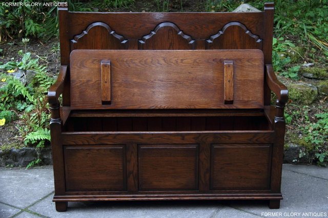 Image 100 of TITCHMARSH & GOODWIN STYLE OAK MONKS BENCH HALL SEAT SETTLE