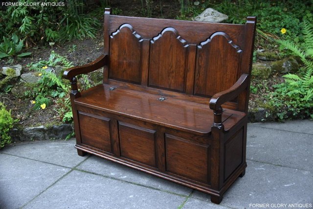 Image 110 of TITCHMARSH & GOODWIN STYLE OAK MONKS BENCH HALL SEAT SETTLE
