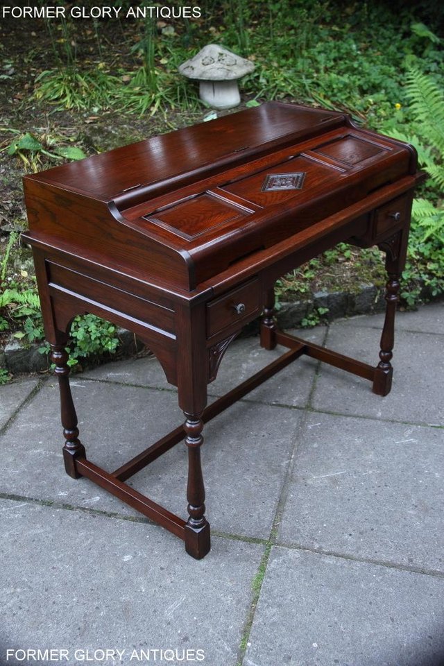 Image 28 of OLD CHARM TUDOR OAK COMPUTER WRITING TABLE LAPTOP DESK STAND