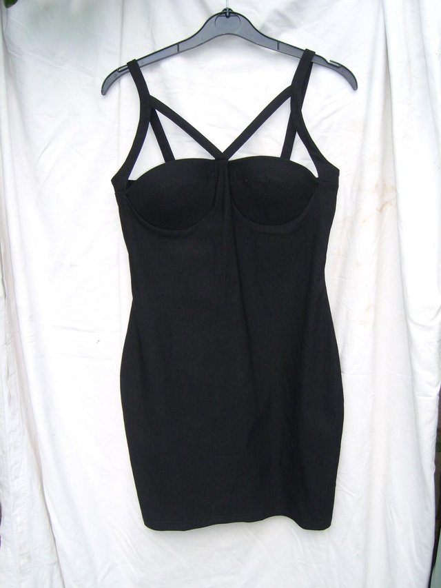 Preview of the first image of “Rare London” Black Bustier Mini Dress - Size 12 - NEW.