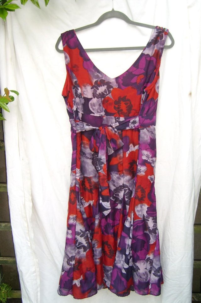 Image 3 of Per Una Red/Purple Flowery Summer Dress - Size 18L