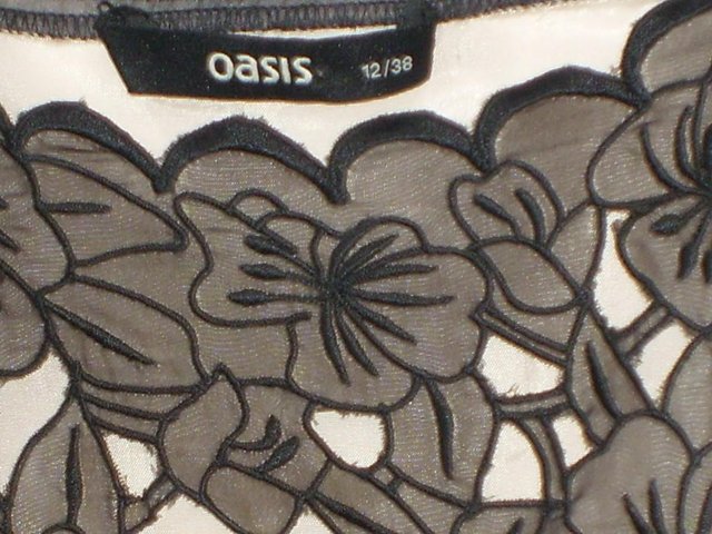 Image 3 of OASIS Cream Shift Dress With Black Detail - Size 12
