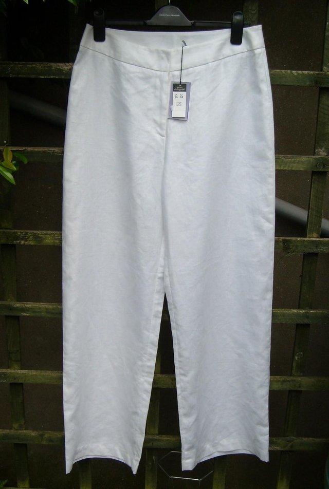 Preview of the first image of M&S Autograph White Linen Trousers - Size 16L - NEW.