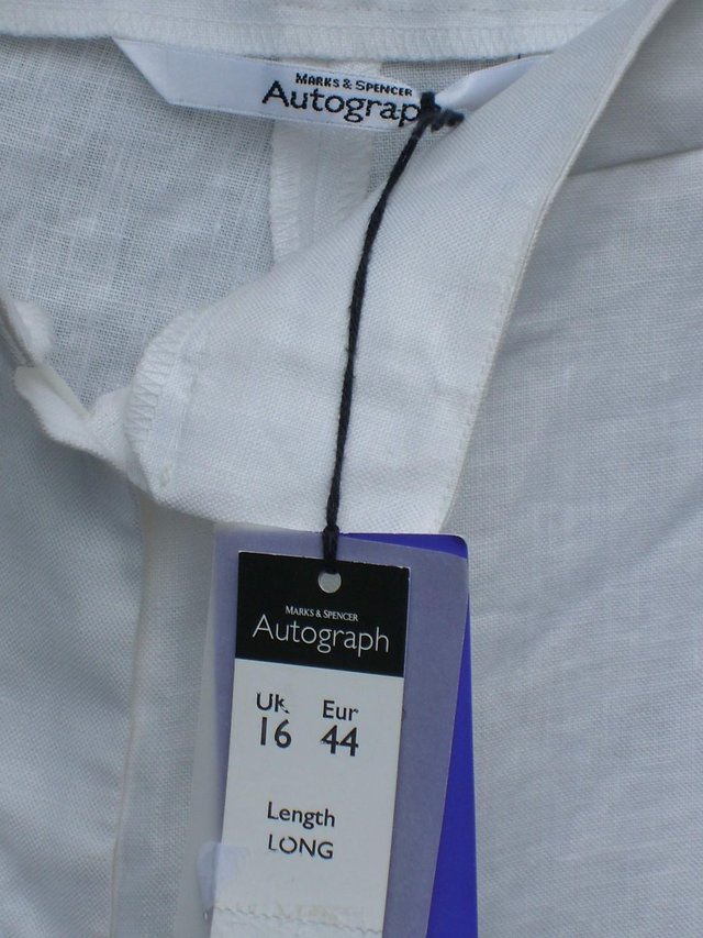 Image 2 of M&S Autograph White Linen Trousers - Size 16L - NEW