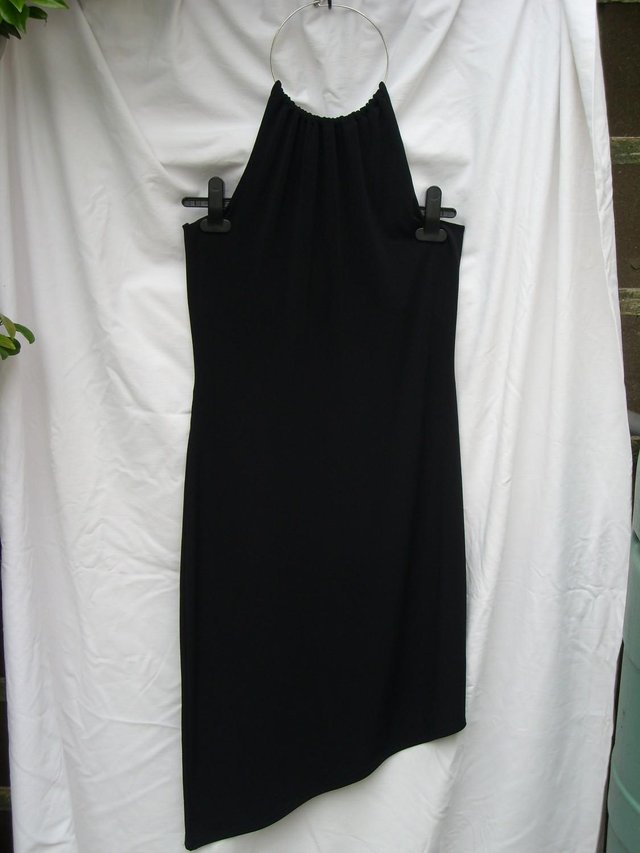 Preview of the first image of RED HERRING Black Halter Neck Dress – Size 12.