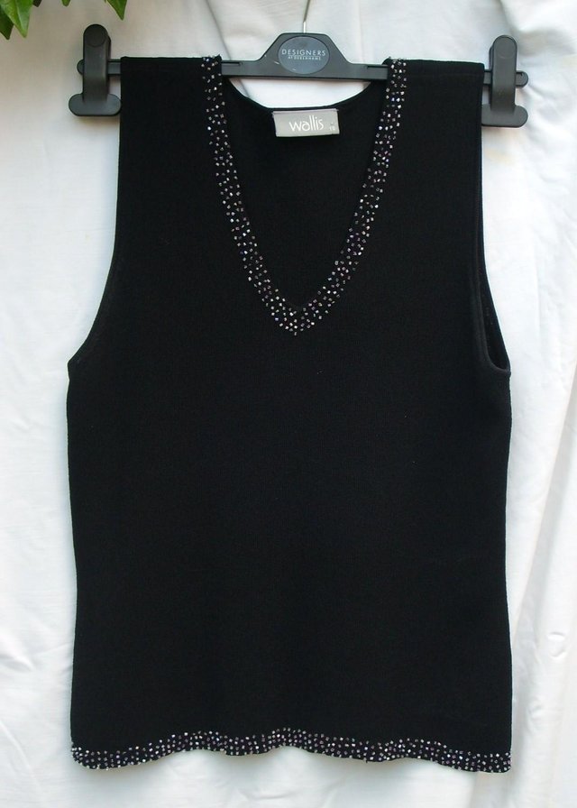 Preview of the first image of WALLIS Black Top With Beading – Size 14.