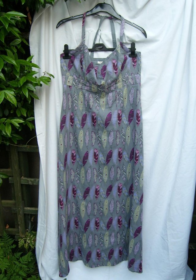 Preview of the first image of WHITE STUFF Cotton Print Maxi Halter Dress – Size 12.