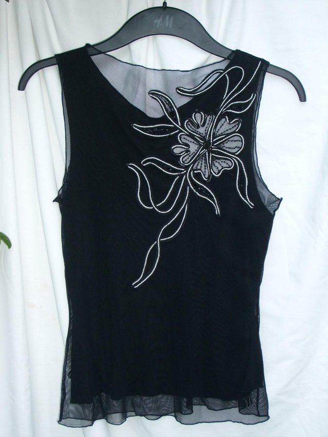 Image 2 of PHASE EIGHT Black Flower Detail Sleeveless Top - Size 10