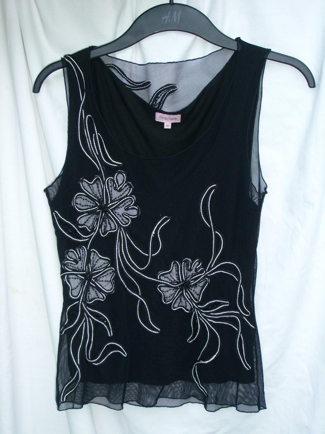 Preview of the first image of PHASE EIGHT Black Flower Detail Sleeveless Top - Size 10.