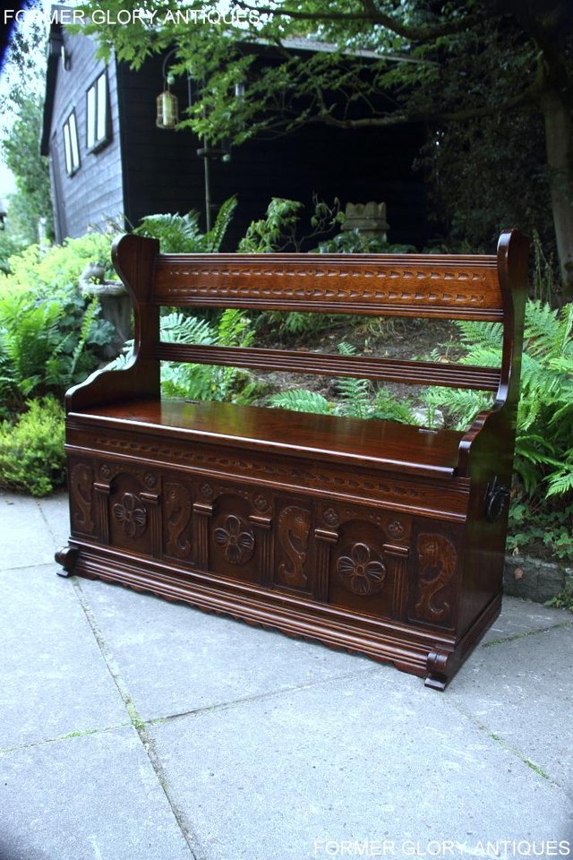 Image 8 of A JAYCEE OLD CHARM OAK HALL SEAT SETTLE MONKS BENCH CHEST