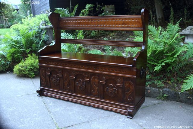 Image 27 of A JAYCEE OLD CHARM OAK HALL SEAT SETTLE MONKS BENCH CHEST