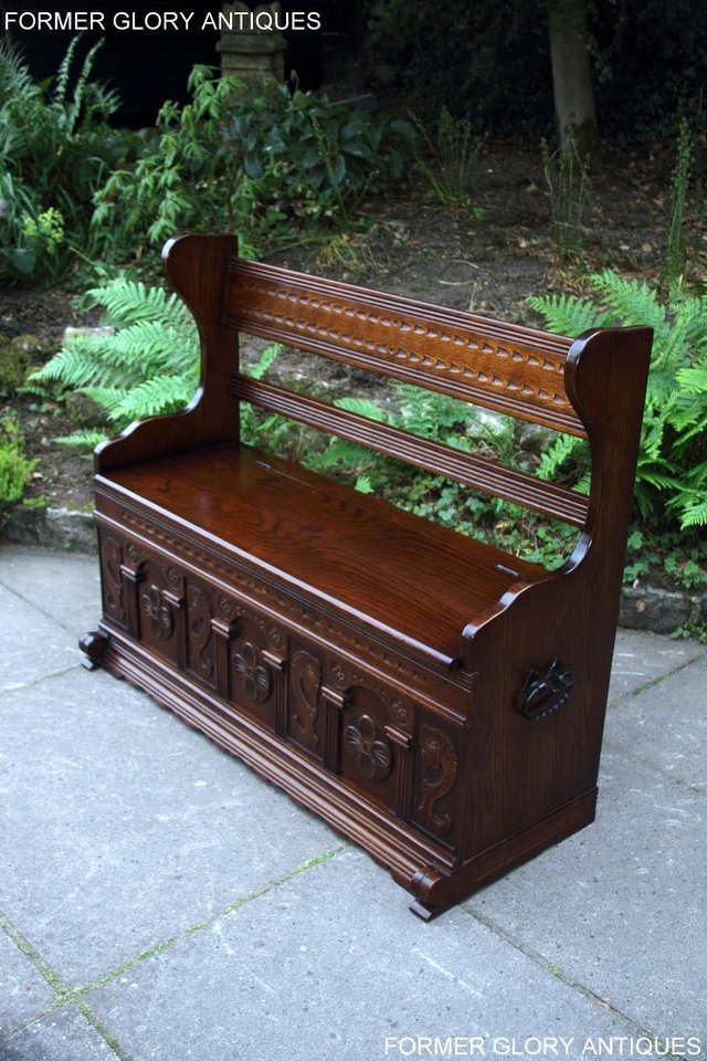 Image 29 of A JAYCEE OLD CHARM OAK HALL SEAT SETTLE MONKS BENCH CHEST