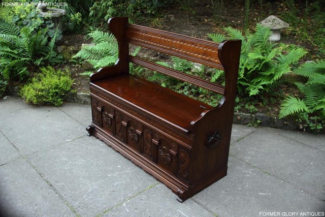 Image 38 of A JAYCEE OLD CHARM OAK HALL SEAT SETTLE MONKS BENCH CHEST