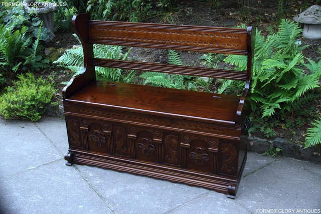 Image 43 of A JAYCEE OLD CHARM OAK HALL SEAT SETTLE MONKS BENCH CHEST