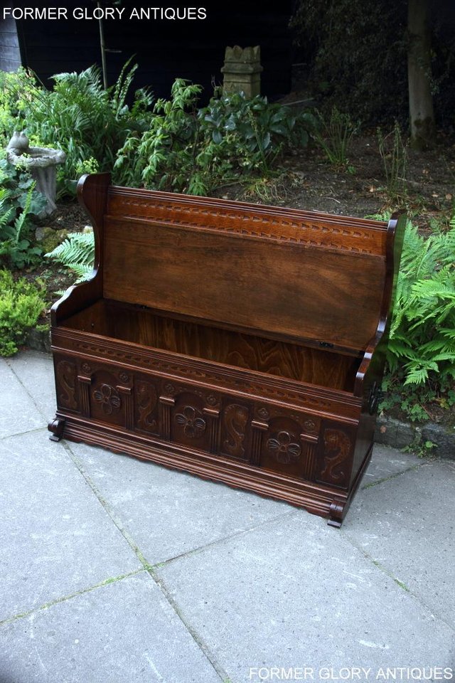 Image 54 of A JAYCEE OLD CHARM OAK HALL SEAT SETTLE MONKS BENCH CHEST