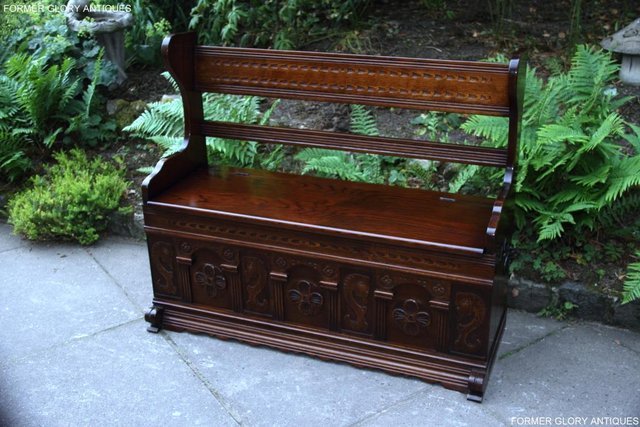 Image 57 of A JAYCEE OLD CHARM OAK HALL SEAT SETTLE MONKS BENCH CHEST
