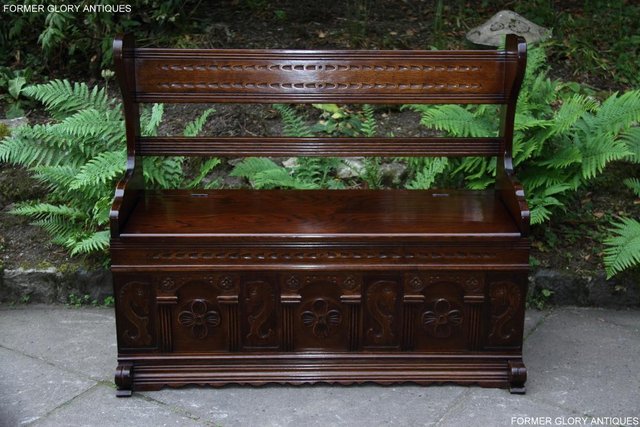 Image 59 of A JAYCEE OLD CHARM OAK HALL SEAT SETTLE MONKS BENCH CHEST