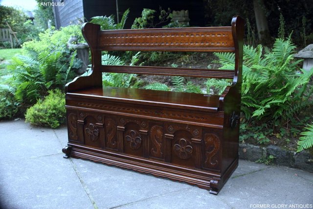 Image 67 of A JAYCEE OLD CHARM OAK HALL SEAT SETTLE MONKS BENCH CHEST