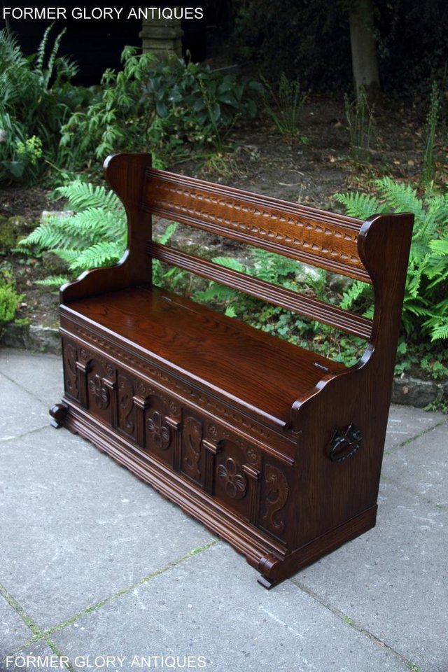 Image 81 of A JAYCEE OLD CHARM OAK HALL SEAT SETTLE MONKS BENCH CHEST