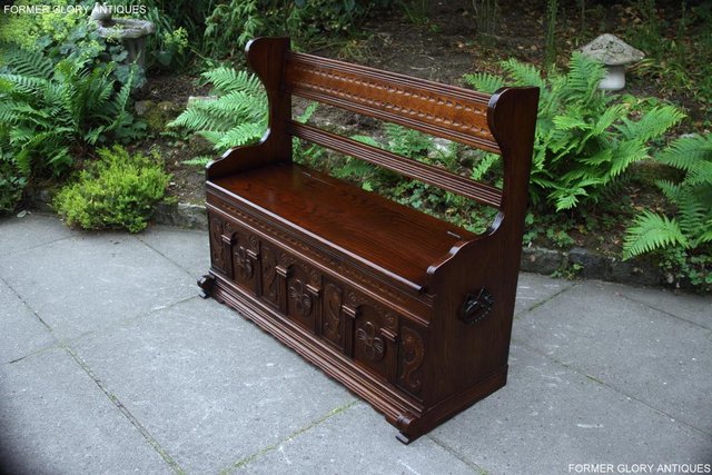 Image 85 of A JAYCEE OLD CHARM OAK HALL SEAT SETTLE MONKS BENCH CHEST