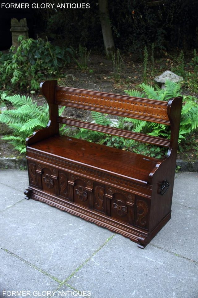 Image 92 of A JAYCEE OLD CHARM OAK HALL SEAT SETTLE MONKS BENCH CHEST