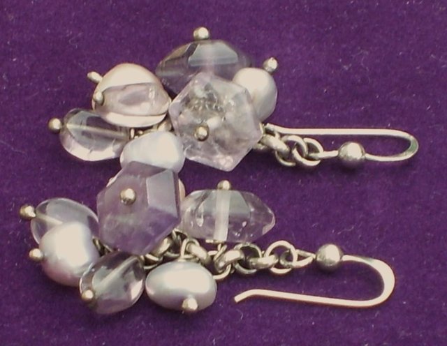 Image 2 of 925 Silver, Pearl & Purple Stone Drop Earrings Drop Earrings