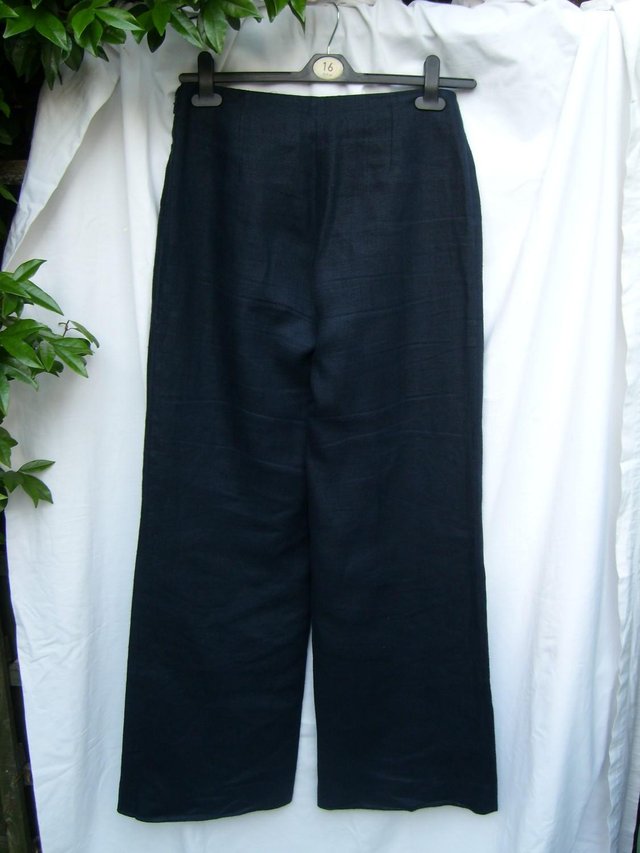 Image 3 of HOBBS Black Linen Wide Leg Trousers – Size 10