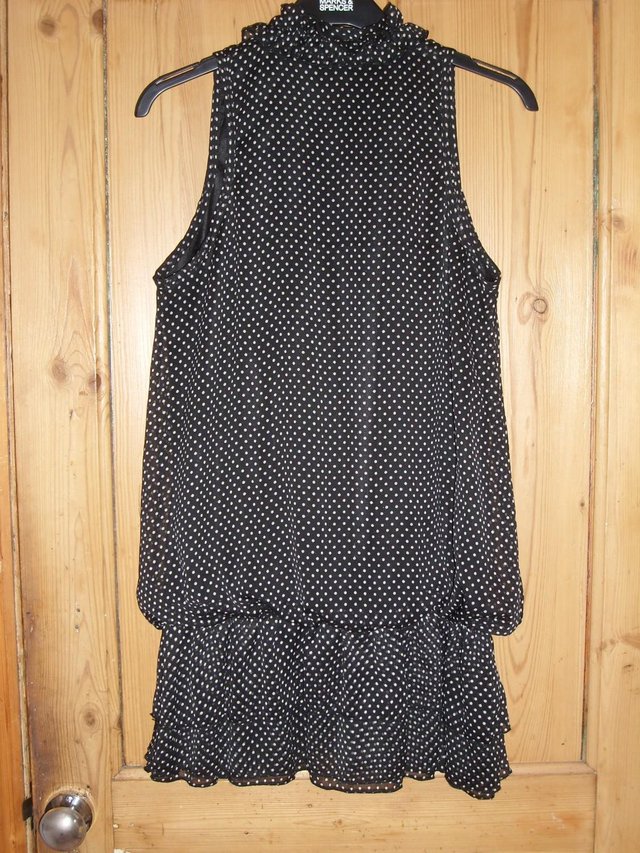Image 2 of MELA LOVES LONDON Black Spotty Ruffle Dress – Size M/12