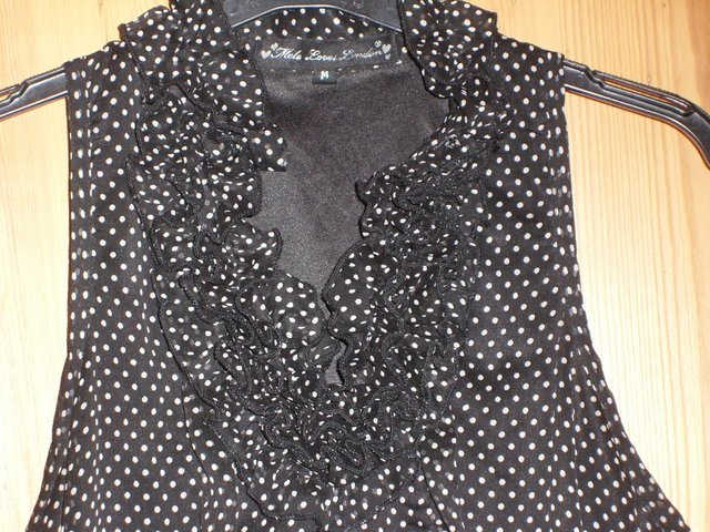 Image 3 of MELA LOVES LONDON Black Spotty Ruffle Dress – Size M/12