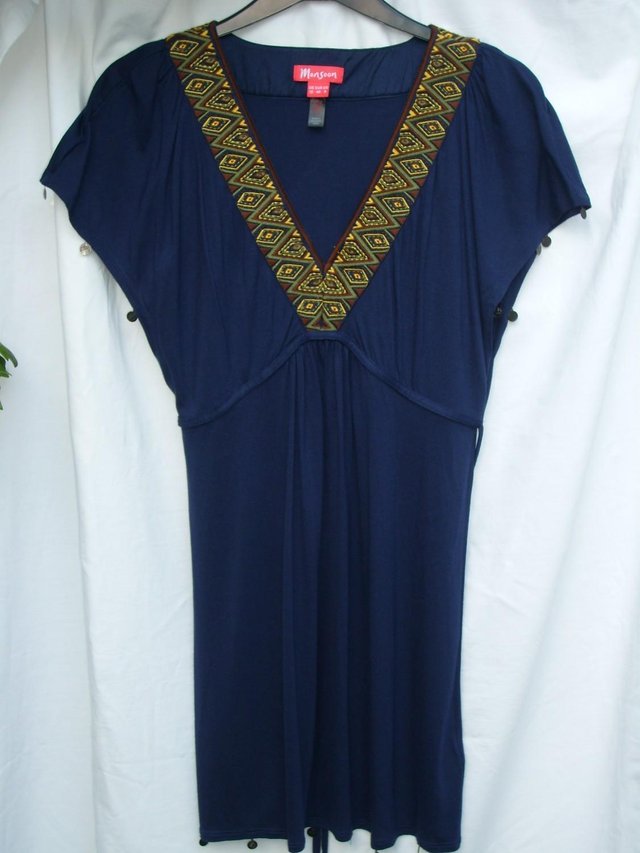 Preview of the first image of MONSOON Blue Top With Embroidery/Coin Details – Size 12.
