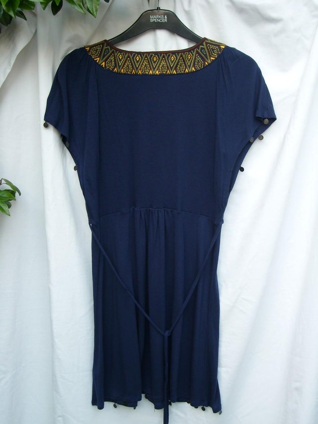 Image 2 of MONSOON Blue Top With Embroidery/Coin Details – Size 12
