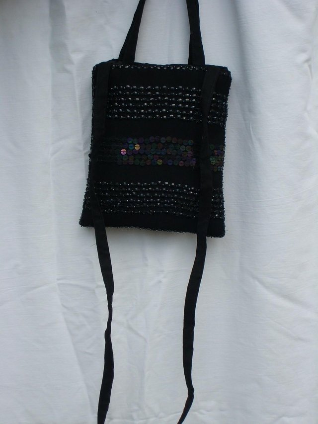 Image 2 of FRANGI TIE RACK Small Black Sequin/Bead Handbag – NEW!