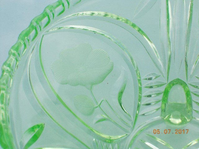 Image 2 of Vintage Green Glass Dish - Flower Patterned