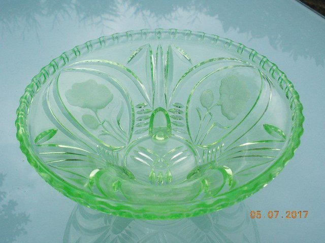Image 3 of Vintage Green Glass Dish - Flower Patterned