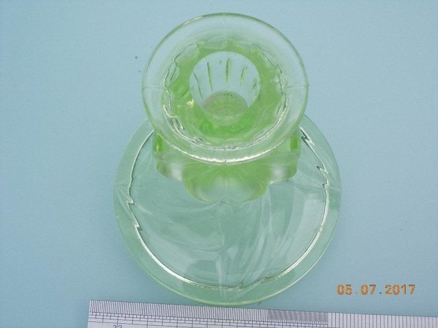 Preview of the first image of Vintage Green Glass Candlestick - with Flower Stem.
