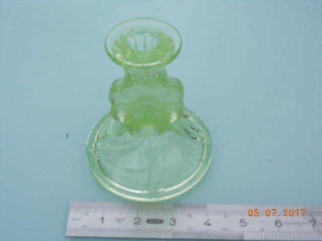 Image 2 of Vintage Green Glass Candlestick - with Flower Stem