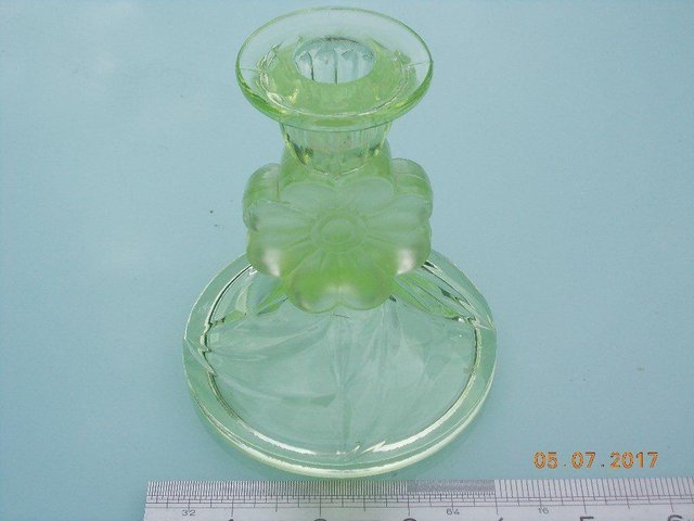 Image 3 of Vintage Green Glass Candlestick - with Flower Stem