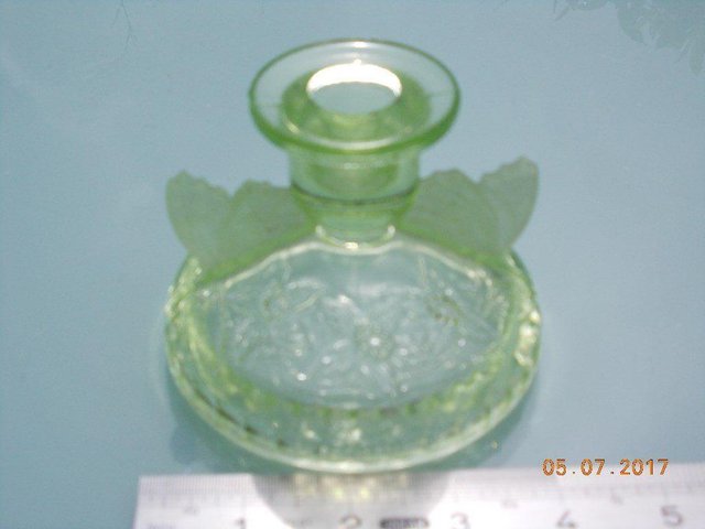 Preview of the first image of Vintage Green Glass Candlestick - Butterflies.