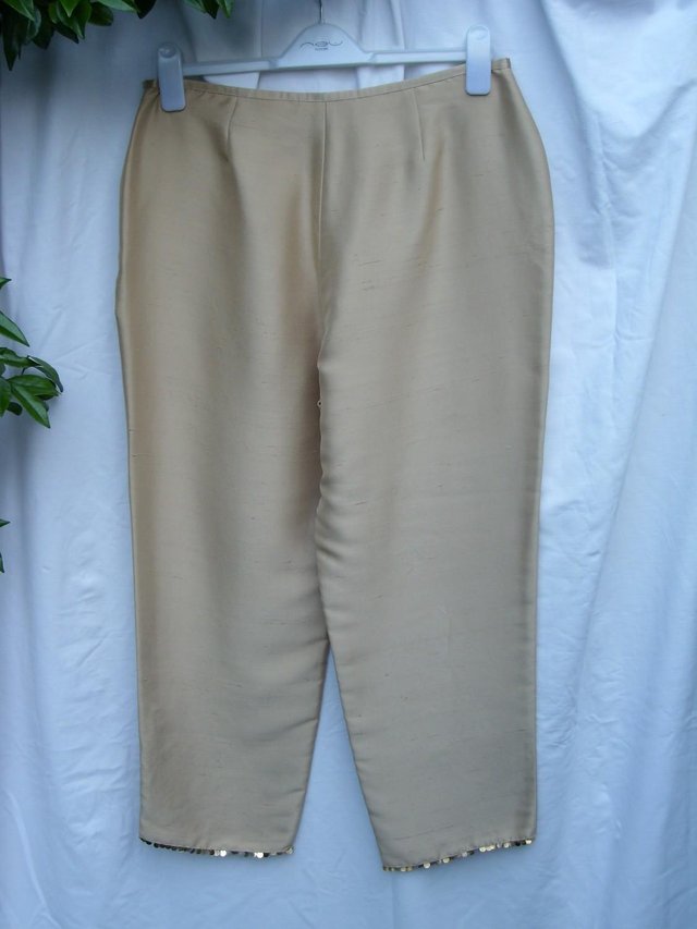 Image 3 of MONSOON Gold Silk Trousers – Size 14