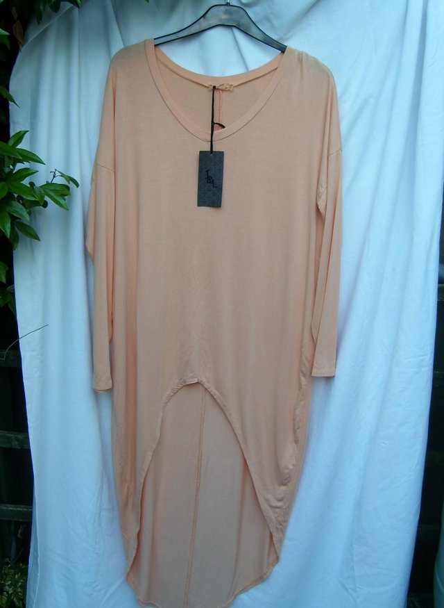 Preview of the first image of J&L PARIS Orange Stretch Jersey Top – Size 14 - NEW.