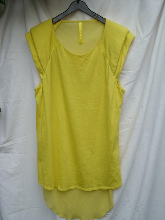 Preview of the first image of KAREN MILLEN Yellow Cotton & Silk Top–Size 14.