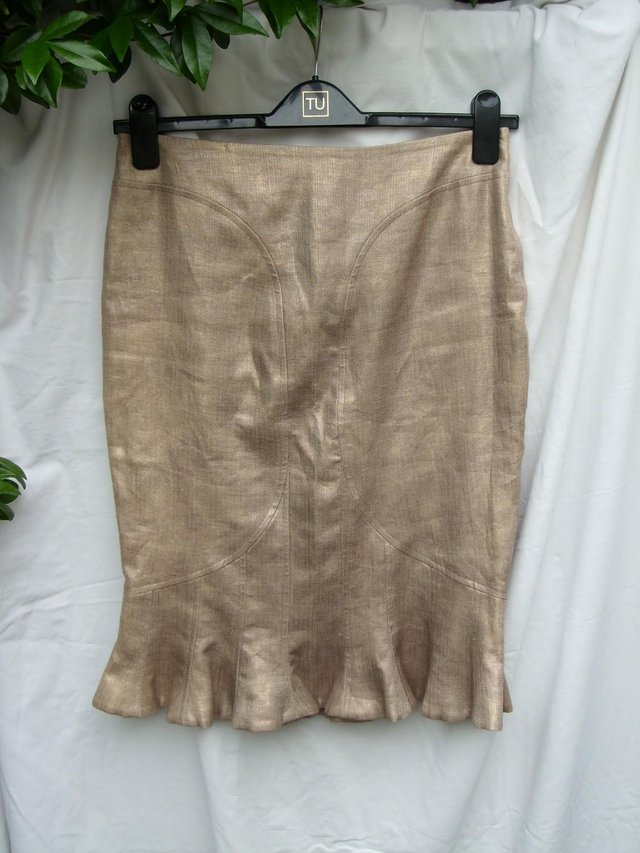 Preview of the first image of ZAC POSEN Gold Linen Fishtail Skirt–Size 8/10-NEW.