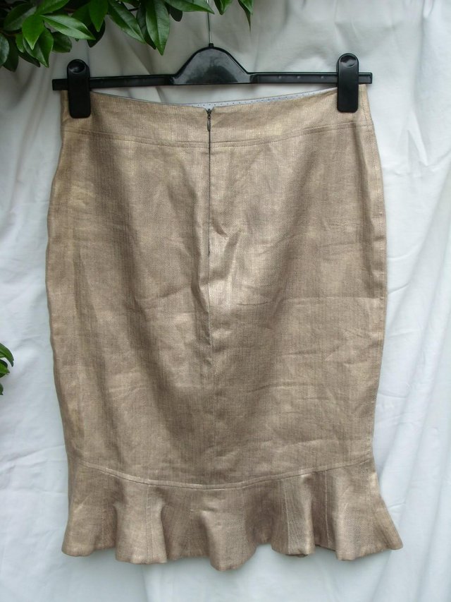 Image 3 of ZAC POSEN Gold Linen Fishtail Skirt–Size 8/10-NEW